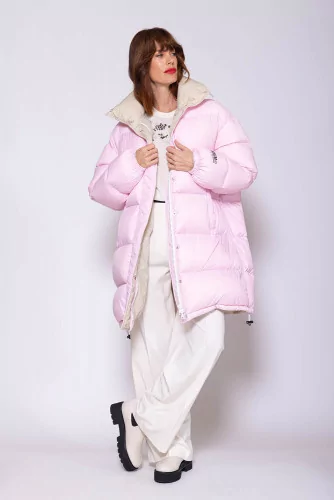 Nylon and duvet padded jacket middle thigh length LS