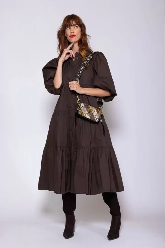 Poplin cotton shirt dress with balloon sleeves