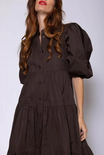 Poplin cotton shirt dress with balloon sleeves