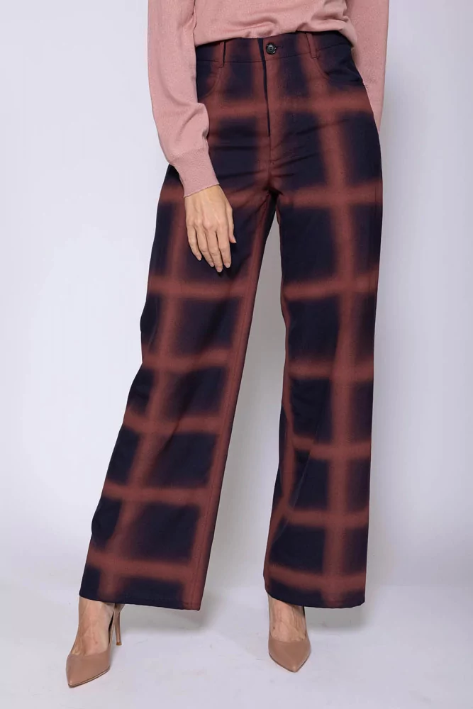 Wool and crepe large trousers with squares