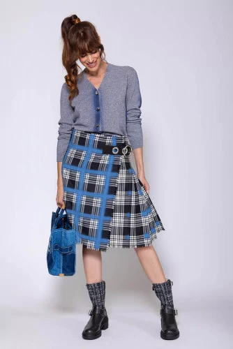 Wool and crepe Scottish kilt with belt