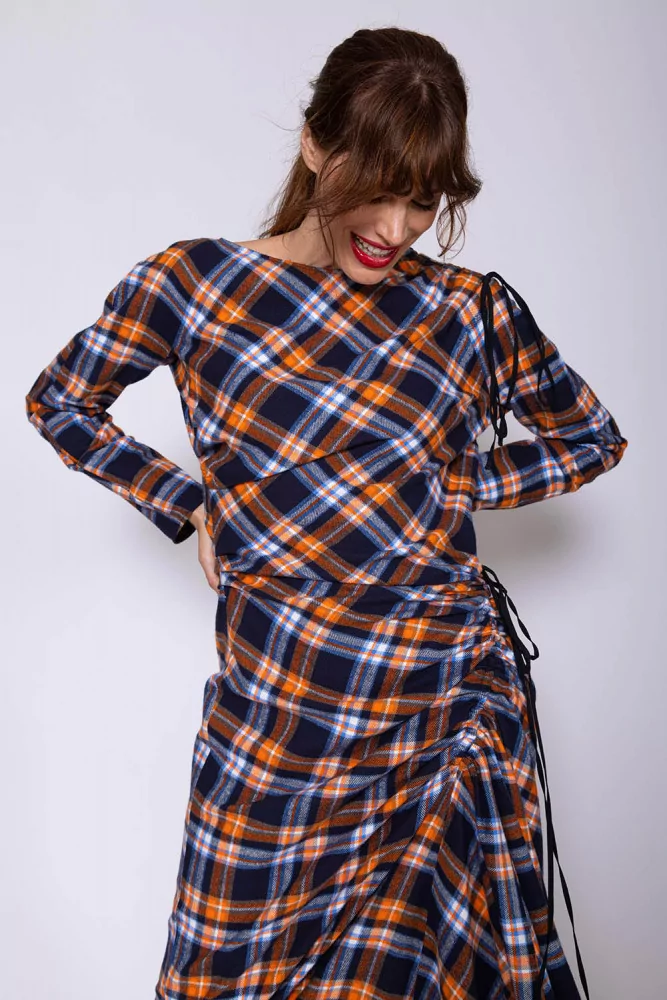 Cotton flannel dress with adjustable strings