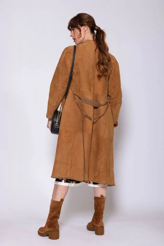 Suede coat with belt LS