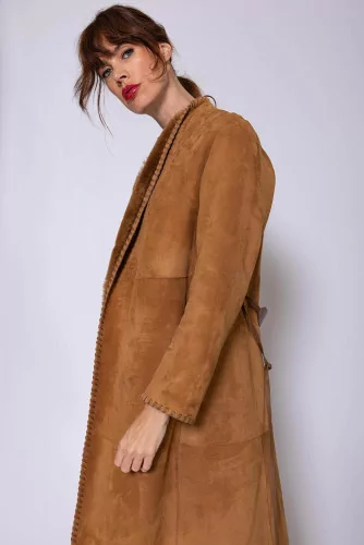 Suede coat with belt LS