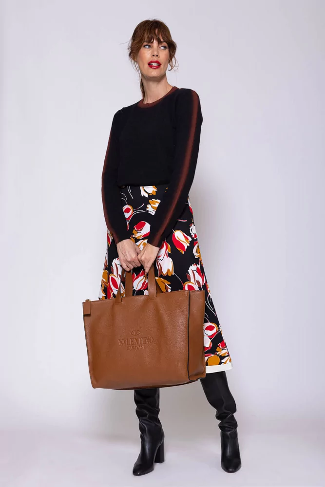 Marni - Black skirt with multicolored tulips print with trapeze 
