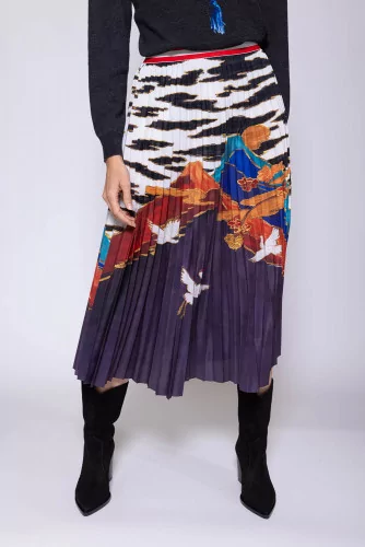 Polyester pleated skirt with print