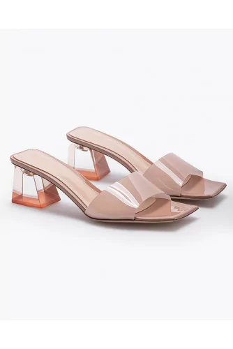 Leather and plexi open toe mules 55