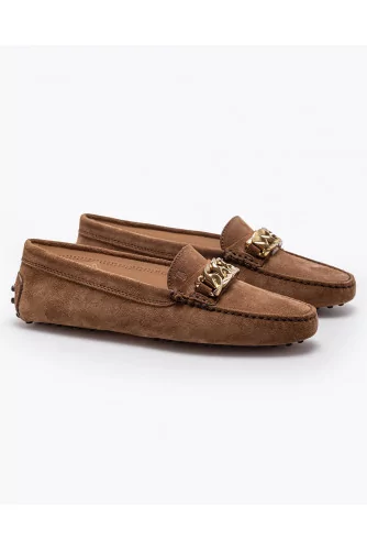 Gommino - Split leather moccasins with metal chain