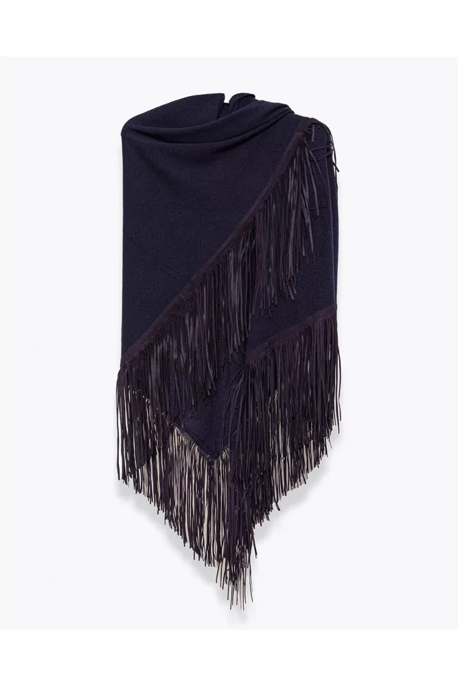 Triangular suede and cashmere scarf with fringes