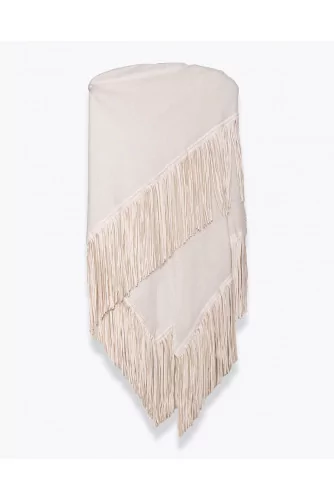 Triangular suede and cashmere scarf with fringes