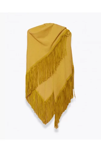 Triangular suede and cashmere scarf with fringes