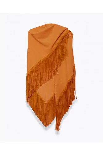 Triangular suede and cashmere scarf with fringes