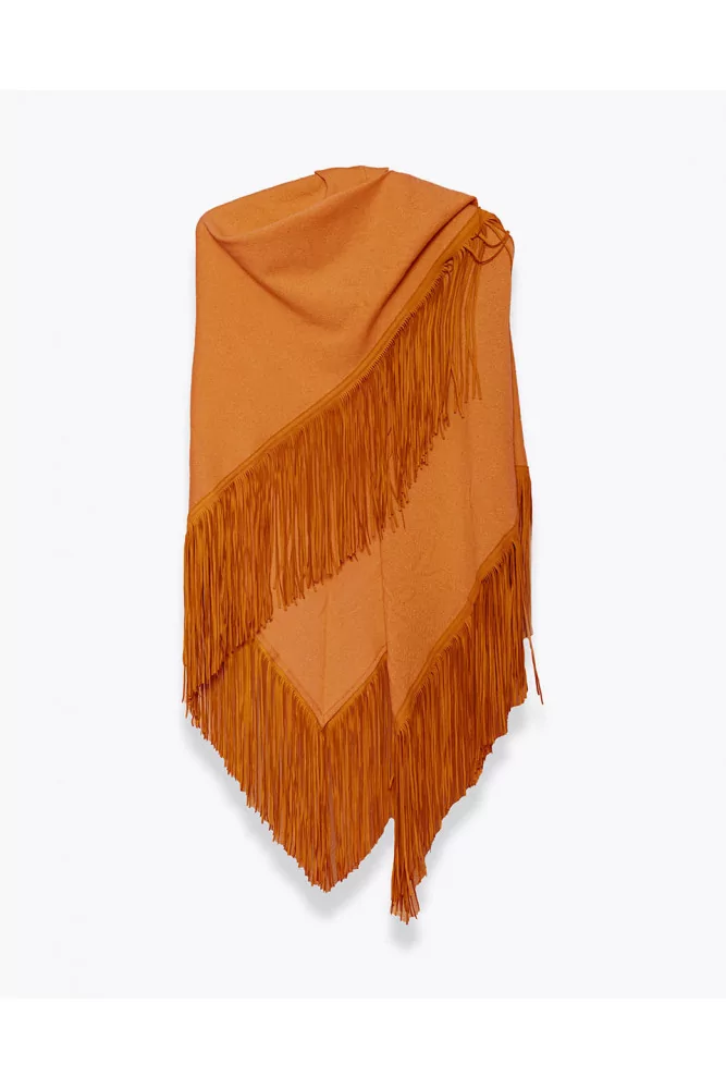 Mixik - Châle triangulaire en cachemire et daim avec franges - Orange
