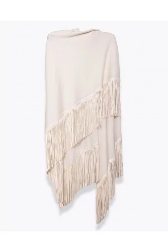 Triangular suede and cashmere scarf extra large with fringes