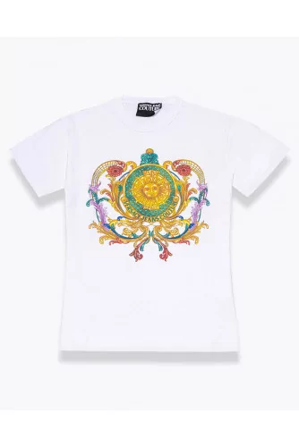 Cotton jersey small fit T-shirt with sun print SS