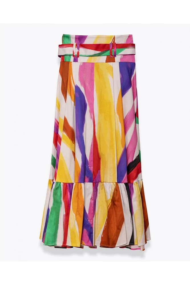 Stella Jean - Jupe longue en coton avec ceinture 42 blanc