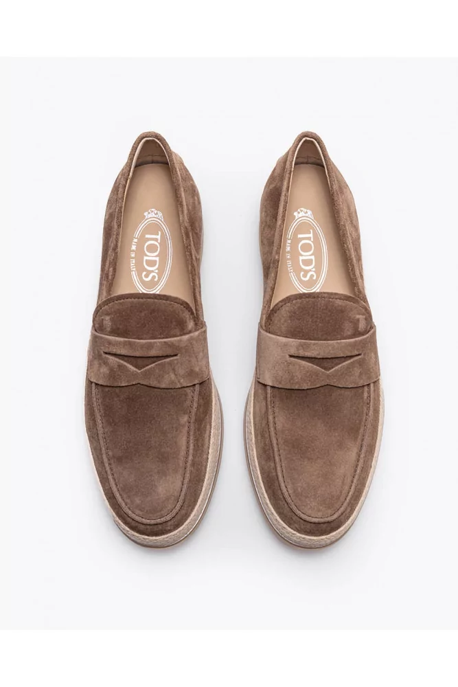 Nuova Pantofola Gomma Rafia of Tod s Brown moccasins with penny strap and with raffia highlighted sole for men