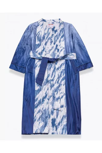 Reversible quilted cotton and silk kimono with Tie and Dye print
