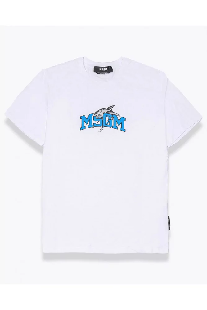 T-shirt avec imprimé requin et tag MSGM