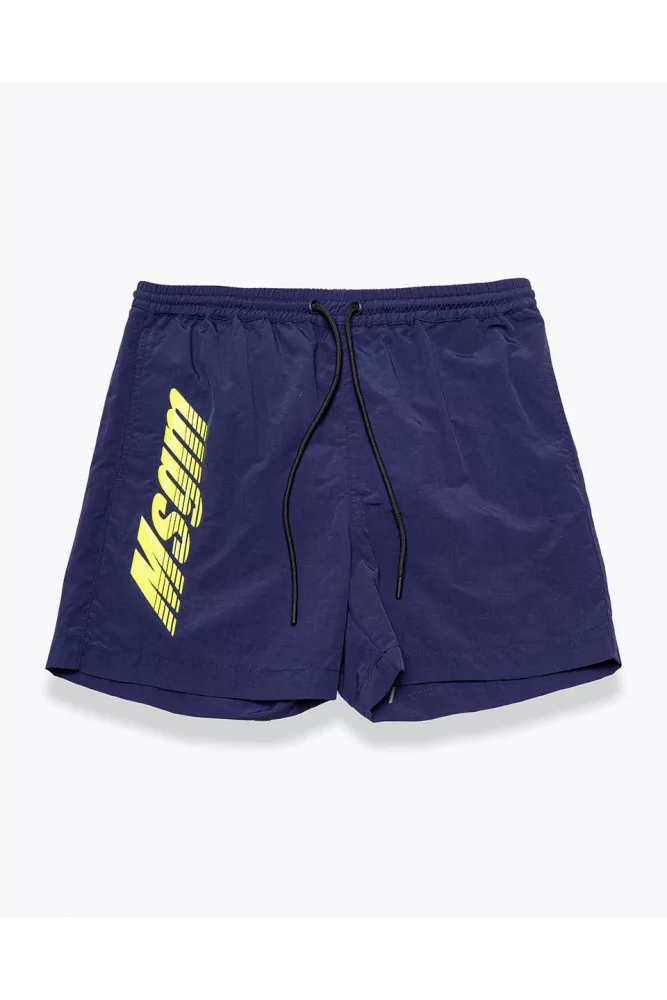 Short de bain MSGM bleu marine-jaune fluo pour homme