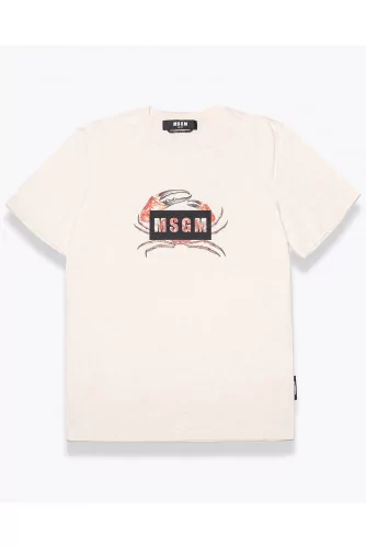 T-Shirt MSGM blanc avec imprimé crabe et tag MSGM pour homme