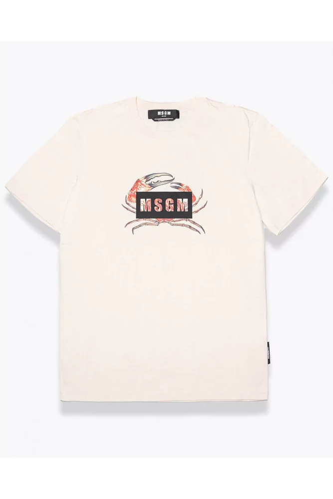 T-Shirt MSGM blanc avec imprimé crabe et tag MSGM pour homme