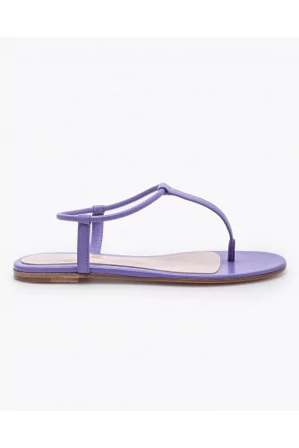 Flat nappa leather toe thong sandals with elastic ankle bracelet
