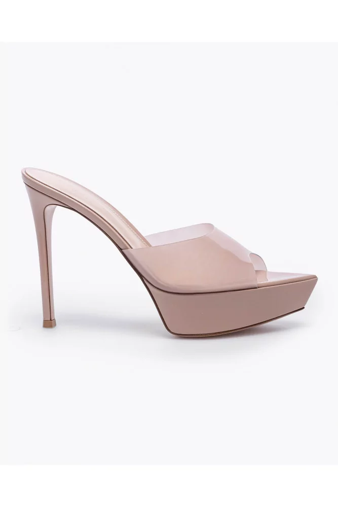 Glamorous varnished leather and vinyl high-heeled mules 125