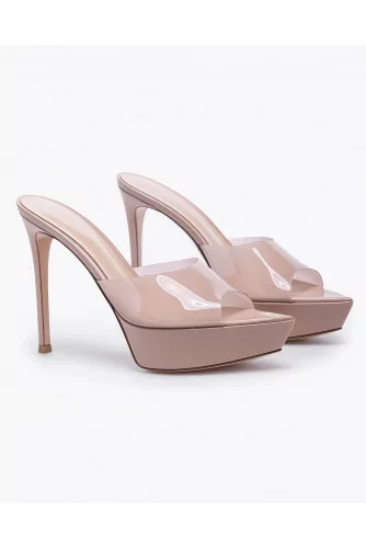 Glamorous varnished leather and vinyl high-heeled mules 125