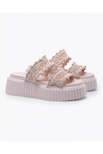 Crochet nappa leather platform mules 70