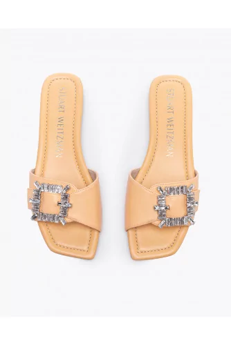 Leather mules with rhinestone buckles