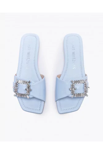 Leather mules with rhinestone buckles