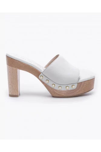 Nappa leather mules with wide strap and pearl studs 85