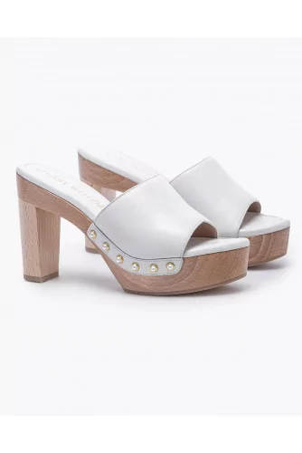 Nappa leather mules with wide strap and pearl studs 85