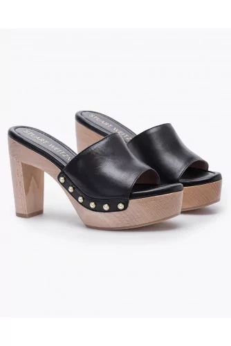 Nappa leather mules with wide strap and pearl studs 85