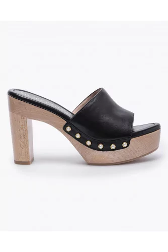 Nappa leather mules with wide strap and pearl studs 85