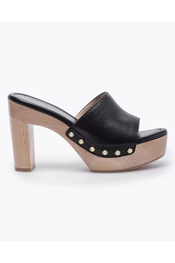 Mules en cuir nappa avec large bande et clous en perles 85