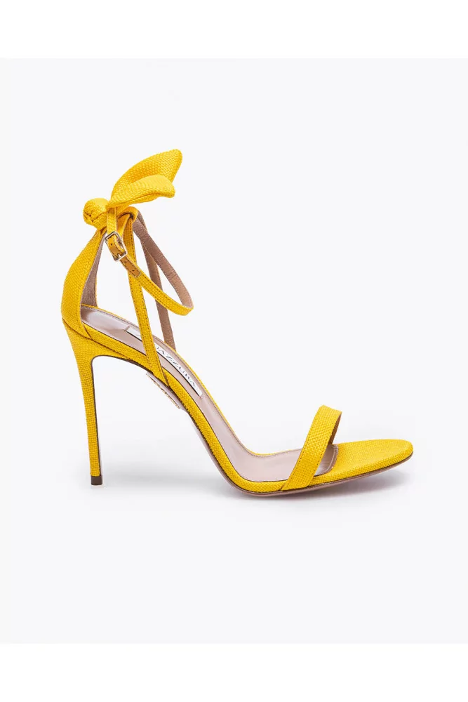 Aquazzura - Bowtie - Sandales en raphia avec noeud de papillons 105 38 jaune