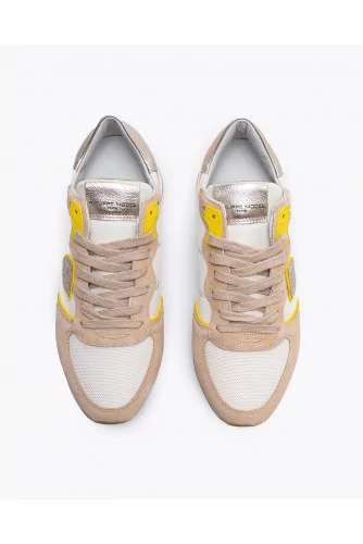 Split leather sneakers with yokes and escutcheon