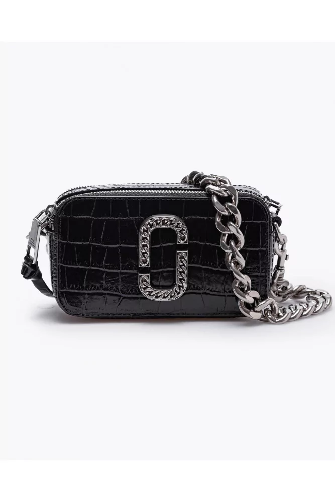 The Snapshot of Marc Jacobs - Black leather rectangular bag with crocodile  print and metal chain for women