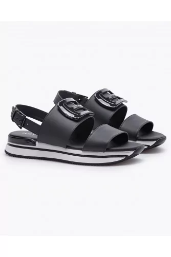 Calf leather sandals with bakelite logo
