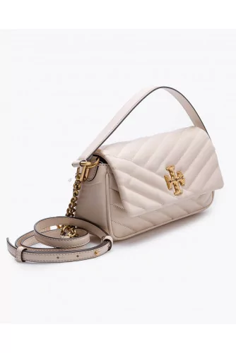 Sac Tory Burch "Baguette" ivoire pompon sur le côté