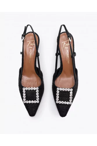 Nappa leather and raffia slingback shoes with rhinestone buckles 55