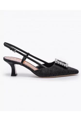 Nappa leather and raffia slingback shoes with rhinestone buckles 55