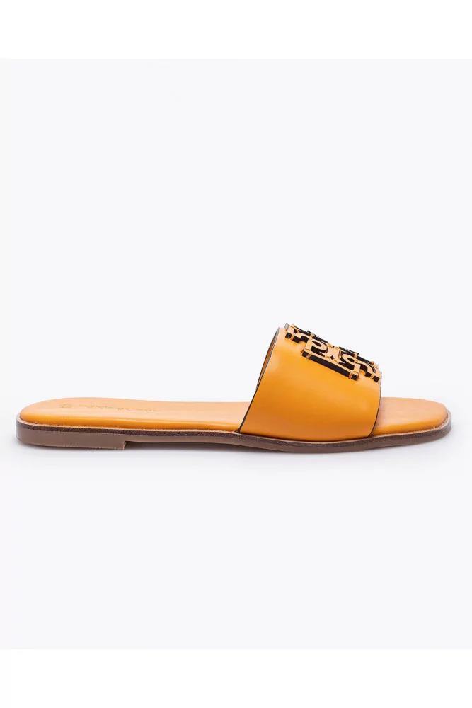 Tory Burch - Ines Slides - Orange calf leather mules with logo for women