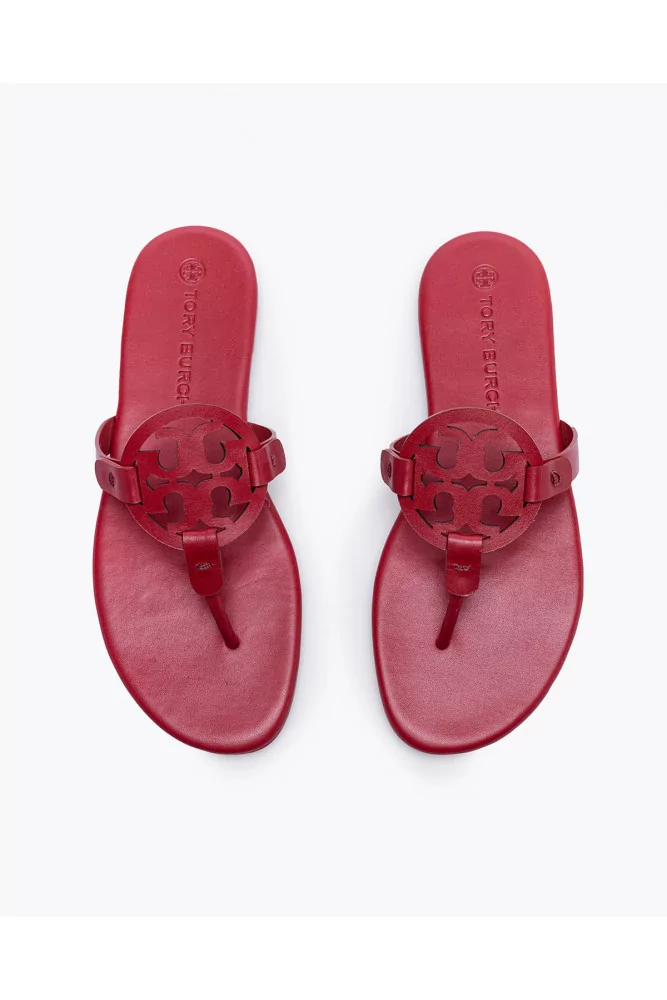 Tory Burch - Miller - Red leather flip-flops with logo in the center, for  women