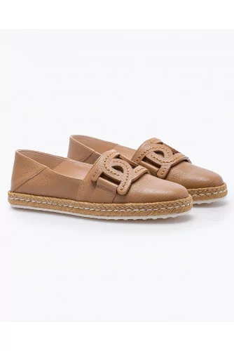 Ribbed leather espadrilles shoes with link design