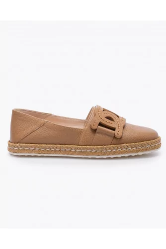 Ribbed leather espadrilles shoes with link design