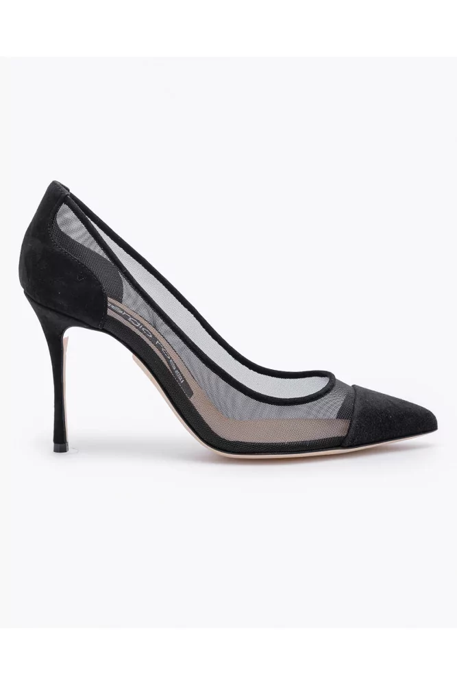 Sergio Rossi - Escarpins en veau-velours et tulle 85 38 noir
