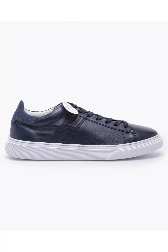 Hogan - H365 - Baskets fines et légères en cuir et croûte de cuir 6 1/2 Bleu marine
